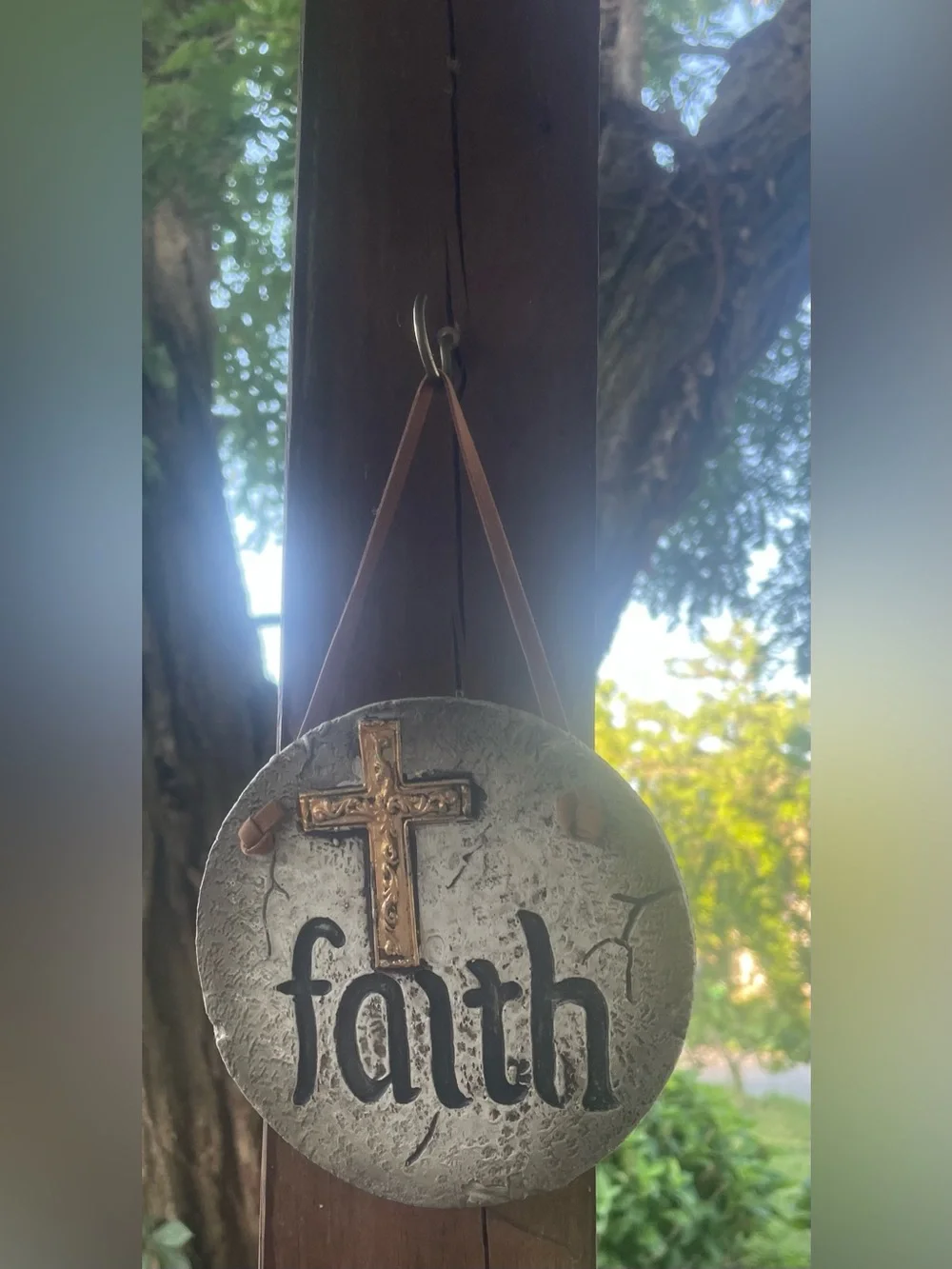 Inspirational Wall Hanging Plaques Faux Stone Leather Handle Set of 2